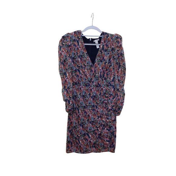 Aqua Luxe Puff-Sleeve Feather Print Dress - Picture 2 of 10